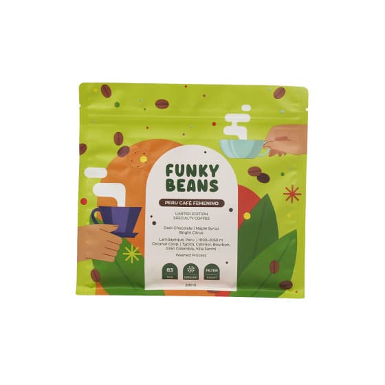 Maltet specialkaffe Funky Beans Peru Cafe Femenino, 200 g – från Funky Beans – 110 kr – hos Coffee Friend