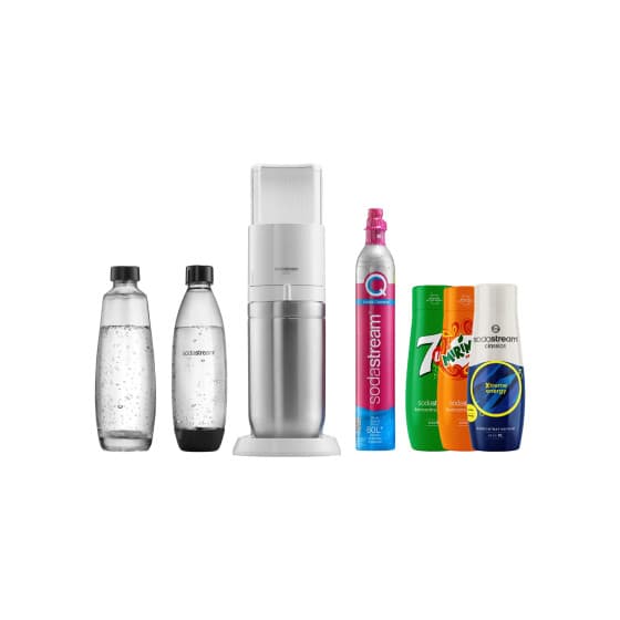 Kolsyrat vatten-beredare SodaStream Duo White + 2 flaskor + sirap set (7Up x Mirinda x Energy) från SodaStream – köp hos Coffee Friend