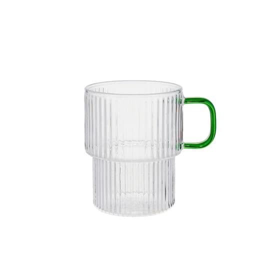 Räfflad latteglas med grönt handtag CHiATO, 300 ml – Transparent från Chiato – köp hos Coffee Friend