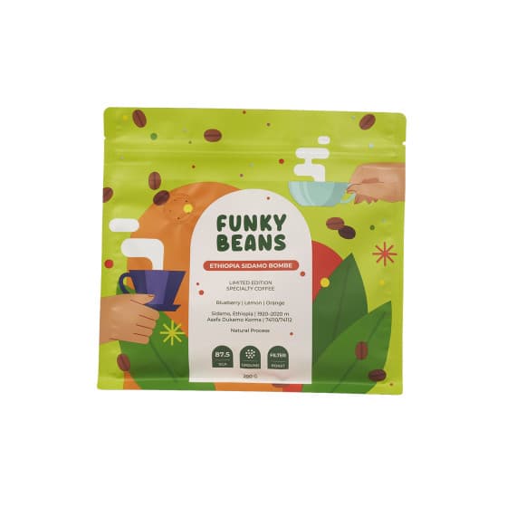 Malet specialkaffe Funky Beans Ethiopia Sidamo Bombe, 200 g – från Funky Beans – 120 kr – hos Coffee Friend
