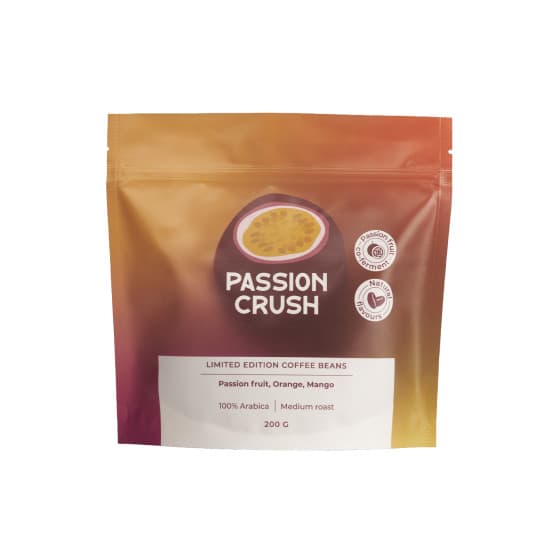 Limited edition kaffebönor Passion Crush (samjäsning med passionsfrukt), 200 g – från Coffee Friend – 162 kr – hos Coffee Friend