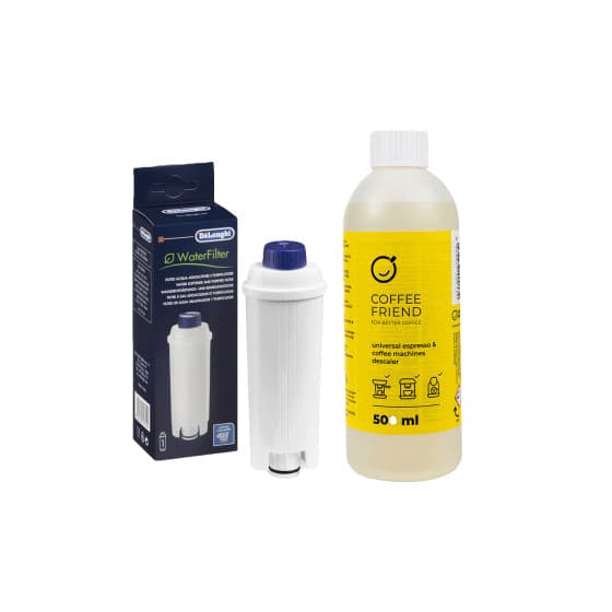 DeLonghi underhållsset för kaffemaskin (avkalkningsmedel + DLSC002 (5513292811) vattenfilter) från De"Longhi 249.29 {country#SE}{condition#new} – köp hos Coffee Friend