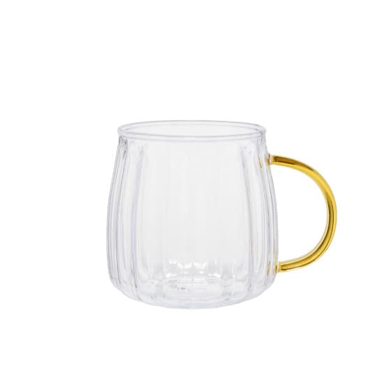 Räfflad latteglas med guldhandtag CHiATO, 400 ml – Transparent från Chiato – köp hos Coffee Friend