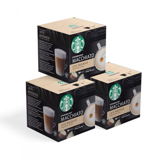 Set med kaffekapslar kompatibla med NESCAFÉ® Dolce Gusto® Starbucks Latte Macchiato, 3 x 6 + 6 st. – från Starbucks – 285 kr – hos Coffee Friend