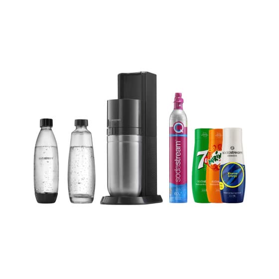 Kolsyrat vatten-beredare SodaStream Duo Black + 2 flaskor + sirap set (7Up x Mirinda x Energy) från SodaStream – köp hos Coffee Friend
