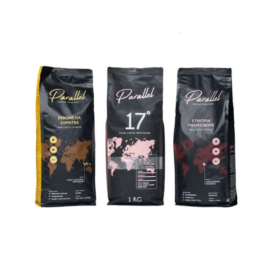 Lot de grains de café Parallel Asia & Africa, 3 x 1 kg från Parallel – köp hos Coffee Friend