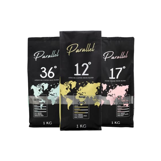 Lot de grains de café Parallel 12 + Parallel 17 + Parallel 36, 3 x 1 kg – från Parallel – 690 kr – hos Coffee Friend