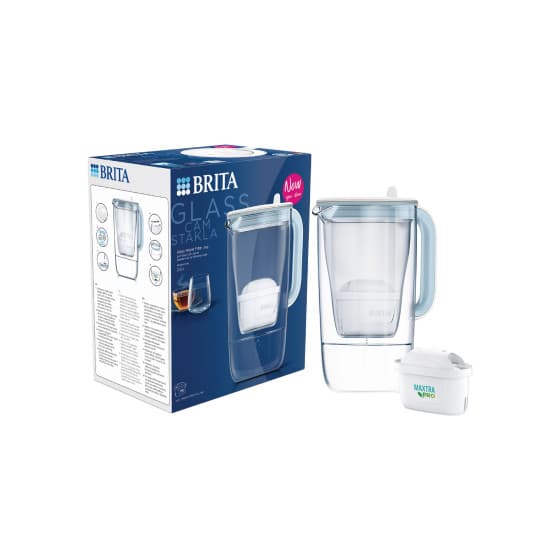 Vattenfilterkanna i glas BRITA LED Maxtra Pro Blue, 2,5 l + vattenfilter BRITA Maxtra PRO All-In-1 från Brita – köp hos Coffee Friend
