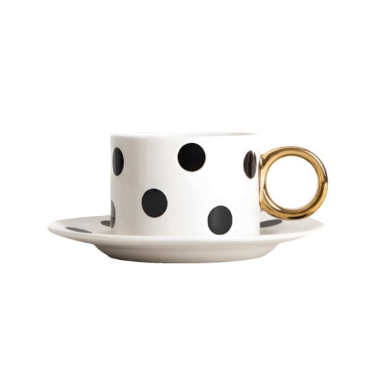 Kopp med fat Homla LUNYA White/Black Balls, 200 ml från Homla – köp hos Coffee Friend