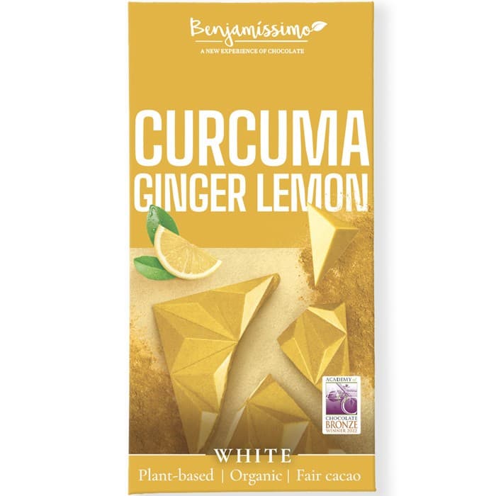 Benjamissimo Choklad Vit Gurkmeja, Ingefära & Citron 60g – från Benjamissimo – 46 kr – hos Delitea