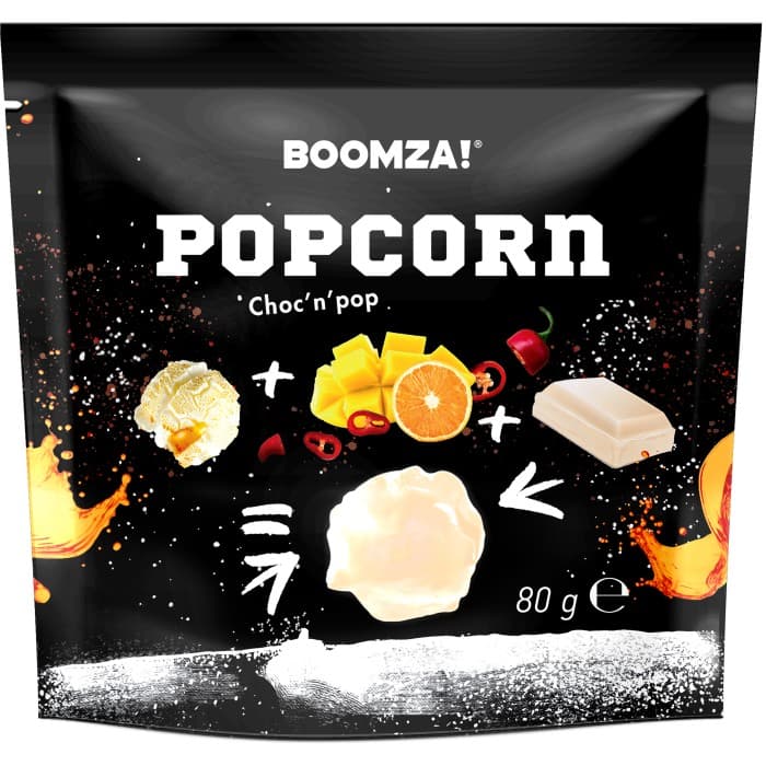 Boomza Mango-Orange Chocolate Dipped Popcorn 80g – från Boomza – 30 kr – hos Delitea