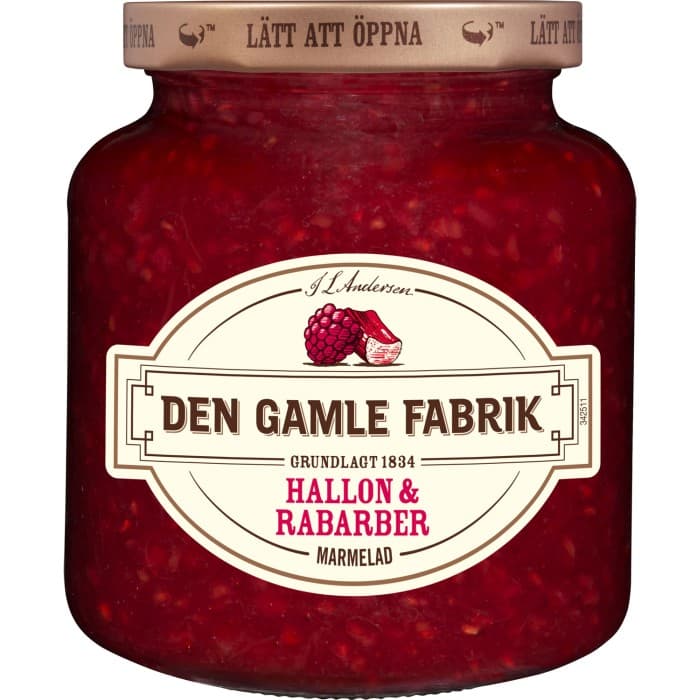 Den Gamle Fabrik Hallon & Rabarbermarmelad 380g