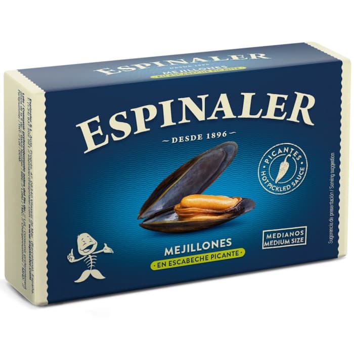 Espinaler Atlantmusslor i Picklad Het Escabechesås 111g