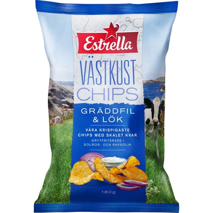 Estrella Västkustchips Gräddfil & Lök 180g från Estrella – köp hos Delitea
