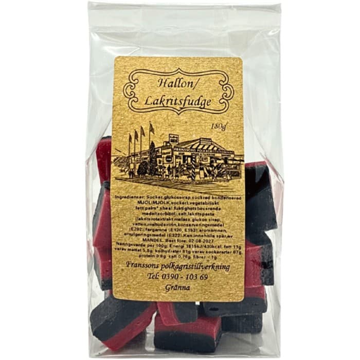 Franssons Polkagrisar Hallon & Lakritsfudge 180g från Franssons Polkagrisar – köp hos Delitea