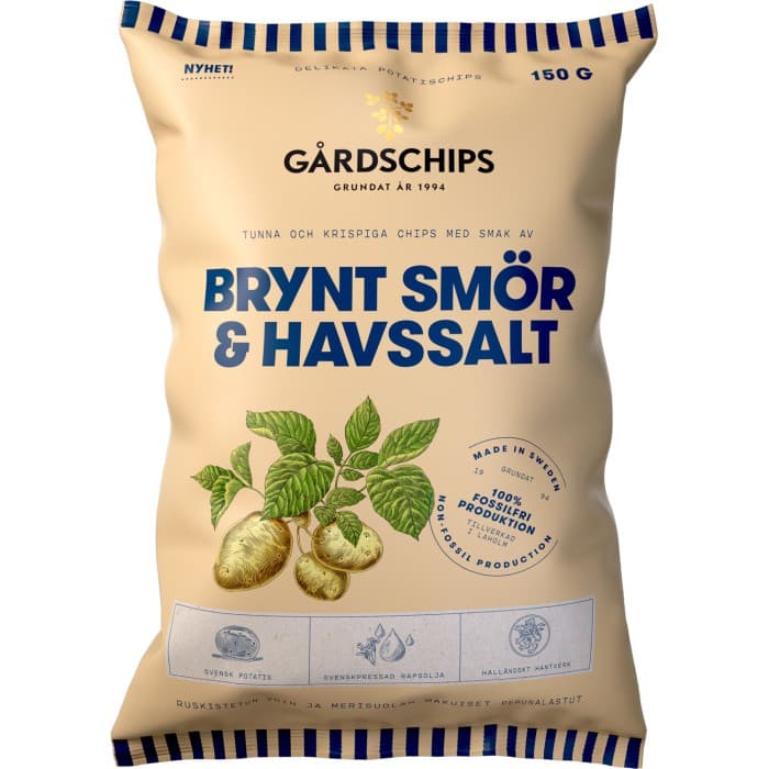 Gårdschips Potatischips Brynt Smör Havssalt 150g från Gårdschips – köp hos Delitea
