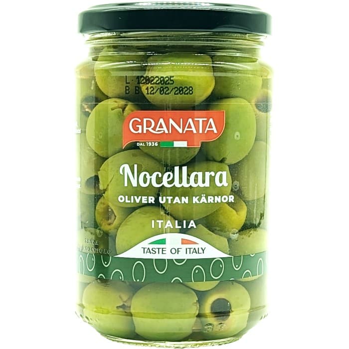 Granata Nocellara Gröna Oliver i Glasburk 300g