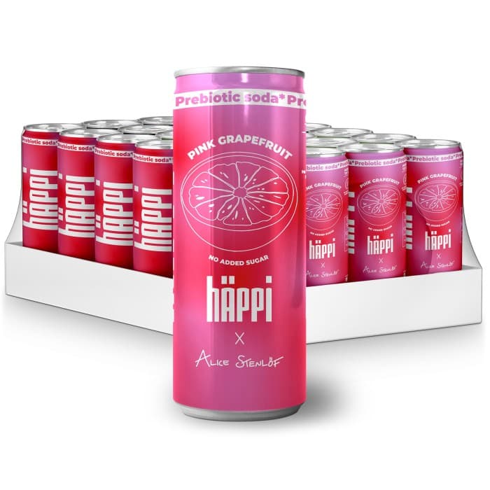 hÄppi Prebiotisk Läsk Pink Grapefruit x Alice Stenlöf 12x33cl – från hÄppi – 299 kr – hos Delitea