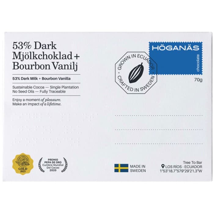 Höganäs Chocolate 53% Dark Mjölkchoklad + Bourbon Vanilj 70g från Höganäs Chocolate – köp hos Delitea