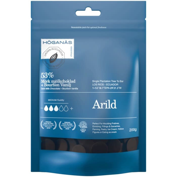 Höganäs Chocolate 53% Mörk Choklad & Bourbon Vanilj Couverture ""ARILD"" 200g – från Höganäs Chocolate – 145 kr – hos Delitea