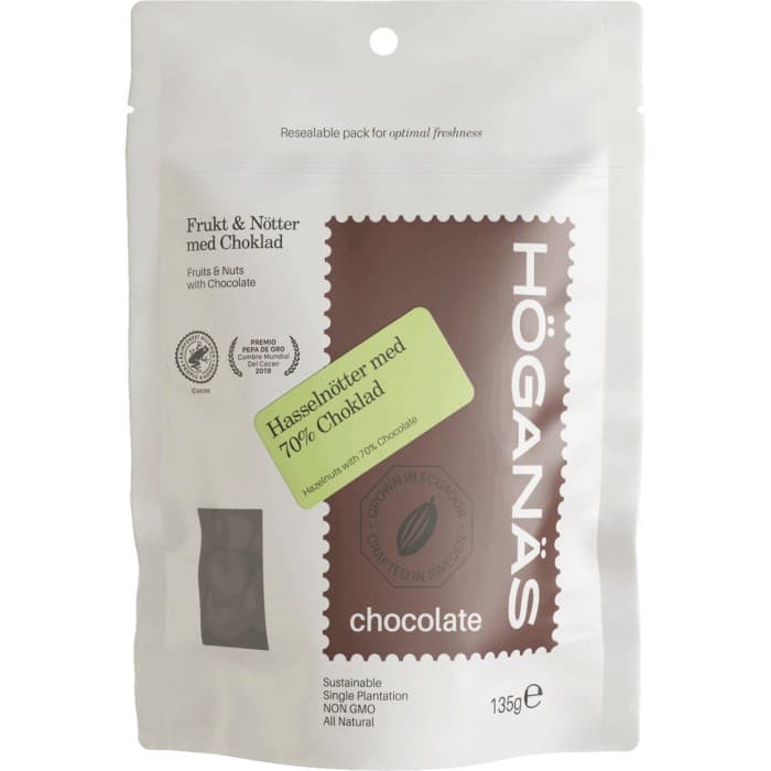 Höganäs Chocolate Dragees Hasselnötter & Mörk choklad 70% 135g