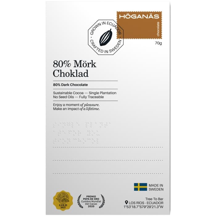 Höganäs Chocolate 80% Mörk Choklad 70g – från Höganäs Chocolate – 65 kr – hos Delitea
