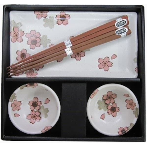 Kanewaka Sushi Plate Set Sakurablommor i Rosa & Ljusgrönt
