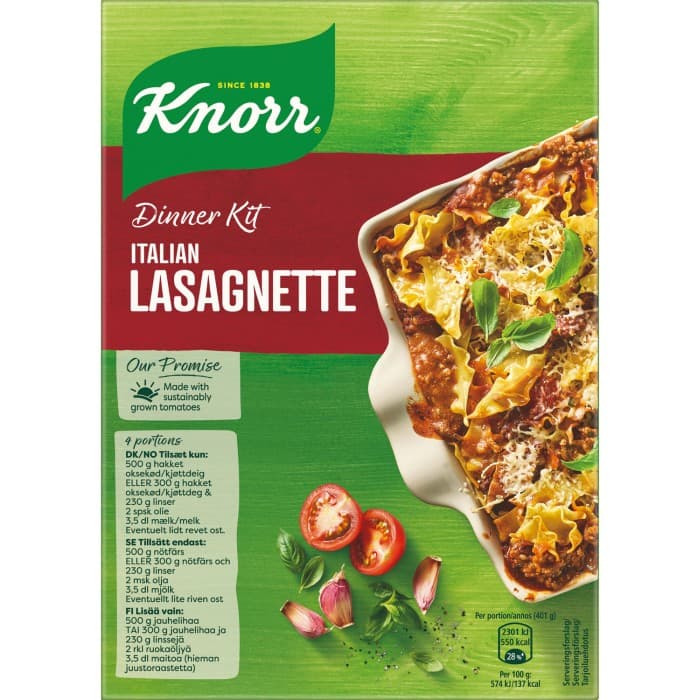 Knorr Lasagnette Middags-kit 270g – från Knorr – 39 kr – hos Delitea