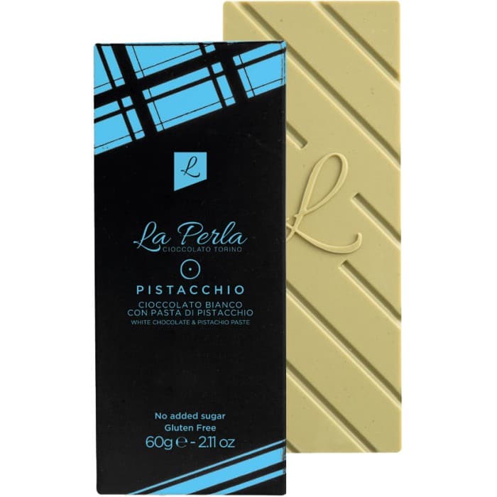La Perla Vit Chokladnougat med Pistage & Havssalt utan Tillsatt Socker 60g från La Perla – köp hos Delitea