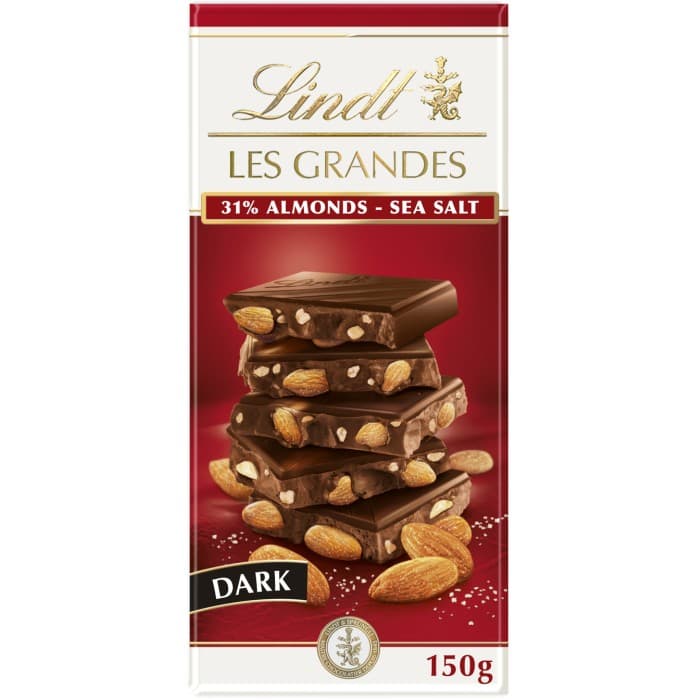 Lindt LES GRANDES Mandel & Havssalt i Mörk Choklad 150g – från Lindt – 62 kr – hos Delitea