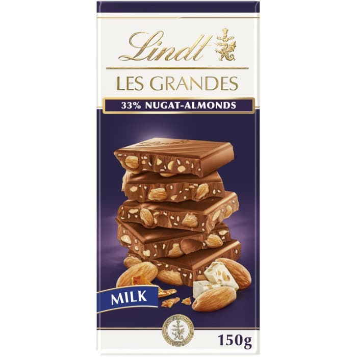 Lindt LES GRANDES Vit Nougat & Mandel i Mjölkchoklad 150g – från Lindt – 59 kr – hos Delitea