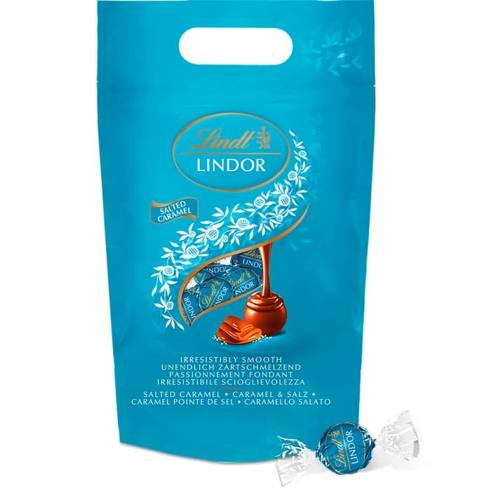 Lindt LINDOR Salted Caramel Mjölk Chokladpraliner 80st, 1kg – från Lindt – 330 kr – hos Delitea