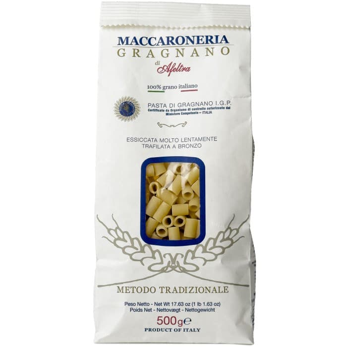 Maccaroneria Gragnano di Afeltra Tubettoni Rigate 500g – från Maccaroneria Gragnano di Afeltra – 59 kr – hos Delitea