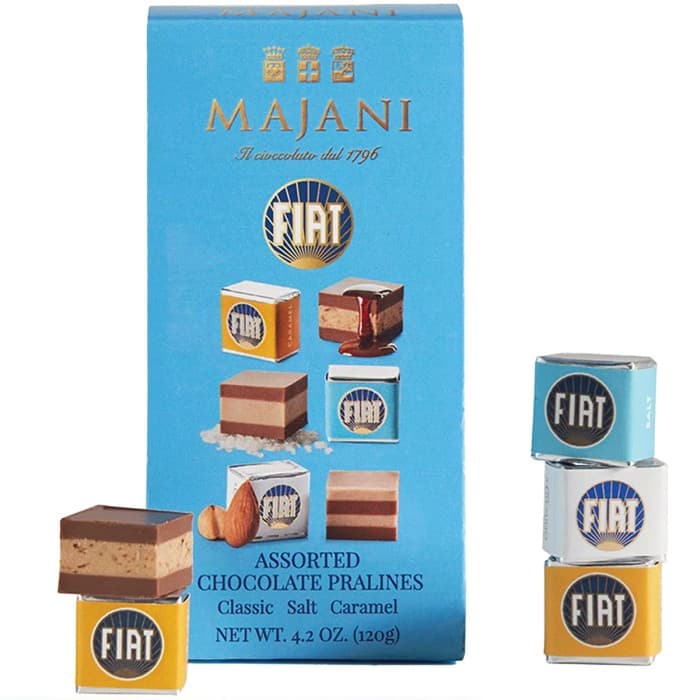 Majani Fiat Cremino Nougat Seasalt, Caramel & Classico Presentask 120g – från Majani – 175 kr – hos Delitea