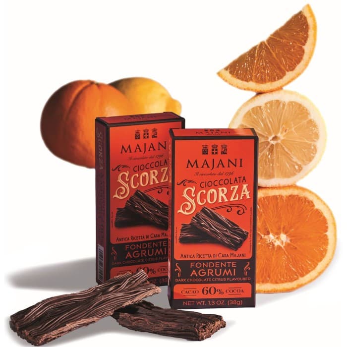 Majani Scorza Agrumi Italiensk Mörk Choklad i Barkform 38g – från Majani – 89 kr – hos Delitea