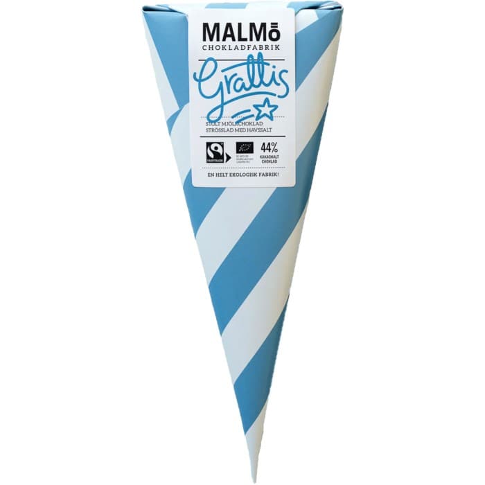 Malmö Chokladfabrik Grattis! (Choklad & Havssalt) 42% 90g – från Malmö Chokladfabrik – 95 kr – hos Delitea
