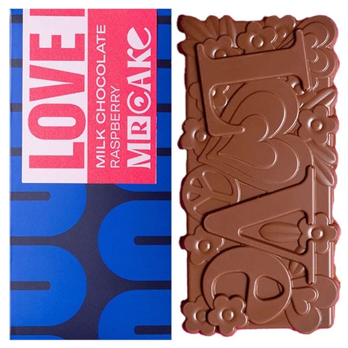 MR Cake Love Chokladkaka Mjölkchoklad med Hallon 90g – från MR Cake – 99 kr – hos Delitea