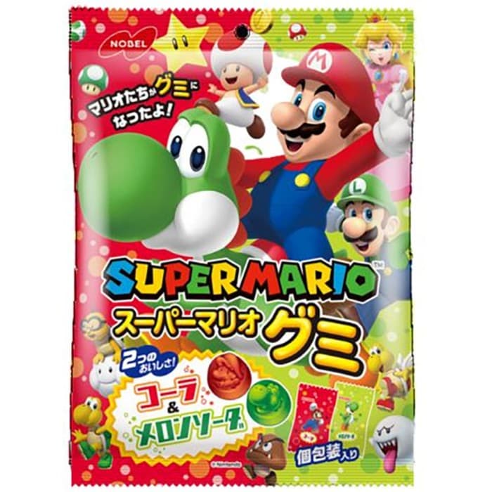 Nobel Super Mario Ramune Soda & Cola Flavor Gummy Candy 90g – från Nobel – 59 kr – hos Delitea