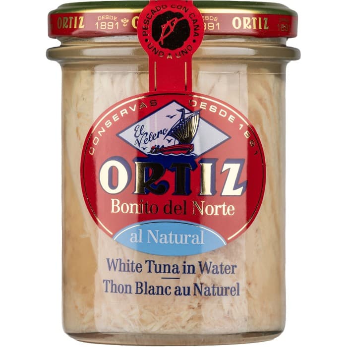 Ortiz Vit Tonfisk Bonito del Norte i Vatten Glasburk 214g – från Ortiz – 149 kr – hos Delitea
