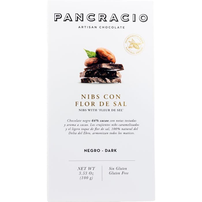 Pancracio Mörk Choklad med Kakaonibs & Flingsalt 64% 100g – från Pancracio – 49 kr – hos Delitea