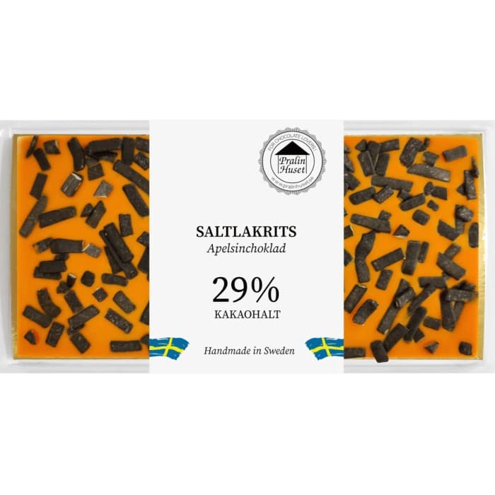 Pralinhuset Apelsinchoklad Saltlakrits 100g – från Pralinhuset – 94 kr – hos Delitea