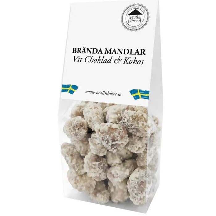 Pralinhuset Brända Mandlar Vit Choklad & Kokos 100g från Pralinhuset – köp hos Delitea