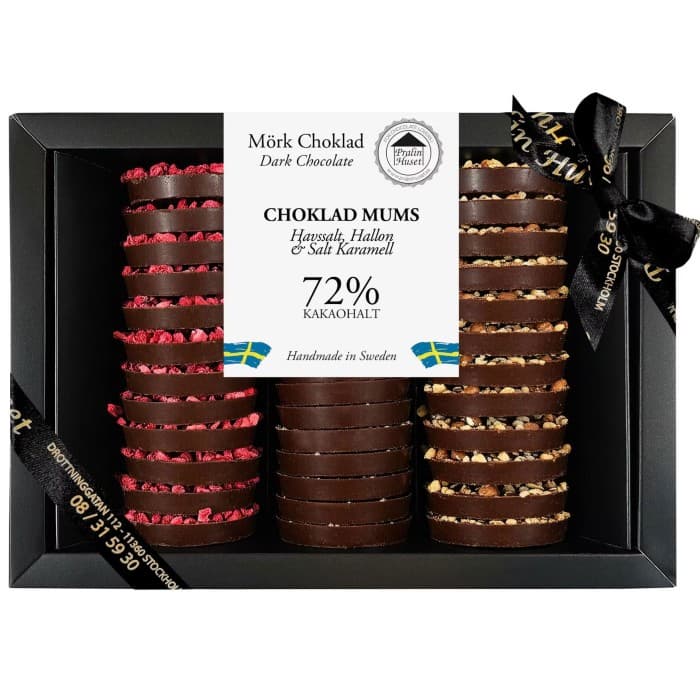 Pralinhuset Choklad Mums 72% Havssalt, Hallon & Salt Karamell 360g – från Pralinhuset – 299 kr – hos Delitea