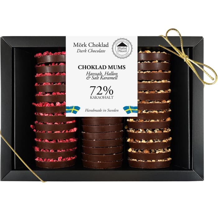Pralinhuset Choklad Mums 72% Havssalt, Hallon & Salt Karamell 360g – från Pralinhuset – 355 kr – hos Delitea