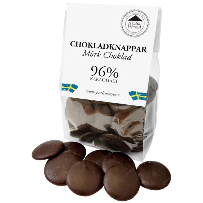 Pralinhuset Chokladknappar Extra Mörk Choklad 96% 100g