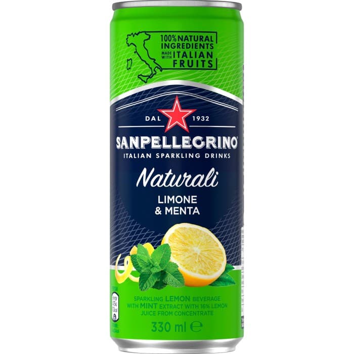 San Pellegrino Limonata Menta Sparkling Burk 33cl – från San Pellegrino – 14 kr – hos Delitea