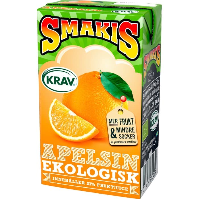 Smakis Fruktdryck med smak av Apelsin Ekologisk KRAV 25cl – från Smakis – 9 kr – hos Delitea