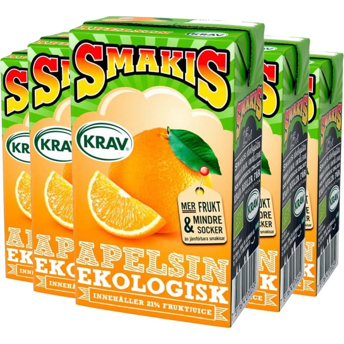 Smakis Fruktdryck Apelsin Ekologisk KRAV 27x25cl – från Smakis – 185 kr – hos Delitea