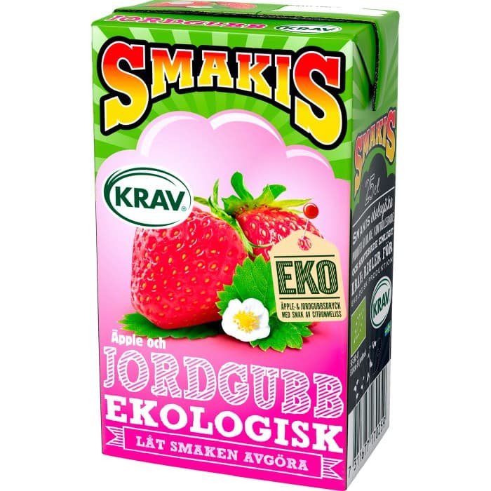 Smakis Fruktdryck med smak av Jordgubb Ekologisk KRAV 25cl – från Smakis – 9 kr – hos Delitea