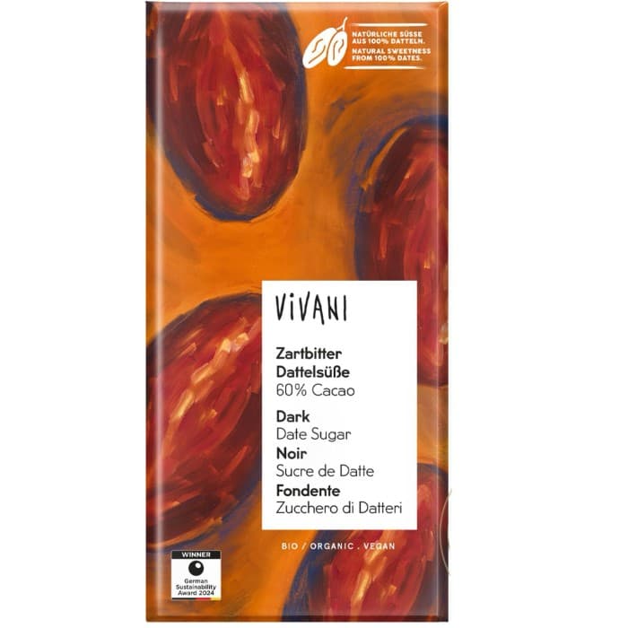 Vivani Mörkchoklad Dadelsocker 60% 80g – från Vivani – 89 kr – hos Delitea